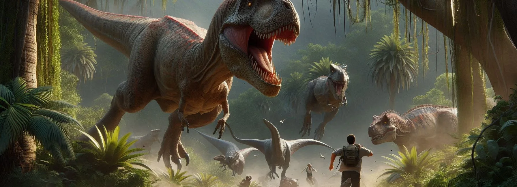 Dinosaurs Chasing People Who are Eating Plants