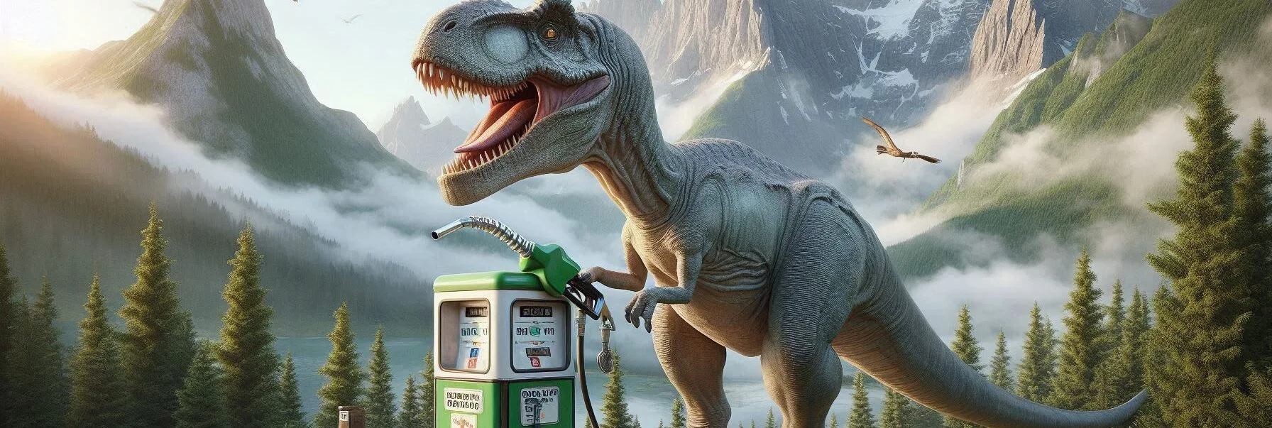 Dinosaur Filling up The Gas Tank