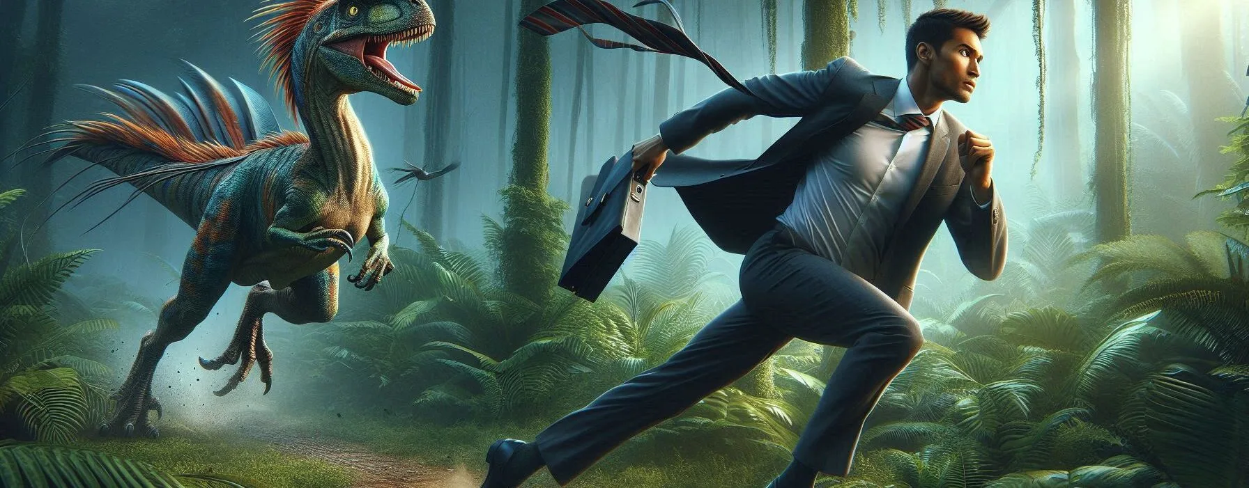 Man Trying to Outrun a Velociraptor