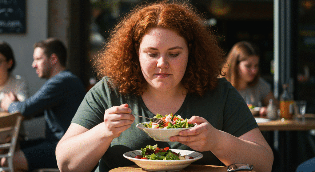 Overweight Woman Eating Small Portions