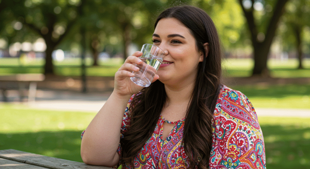 Overweight Woman Drinking Water