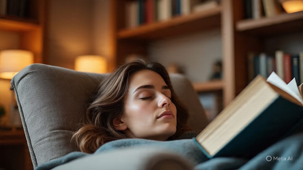 Woman Sleeping in a Chair with a Book in Her Hand