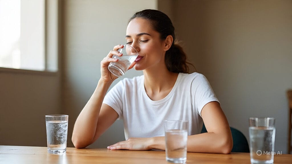 Woman Drinking 8 Glasses of Water
