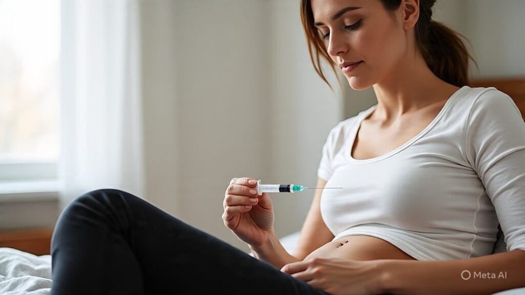 Woman Injecting Medicine Into Her Belly