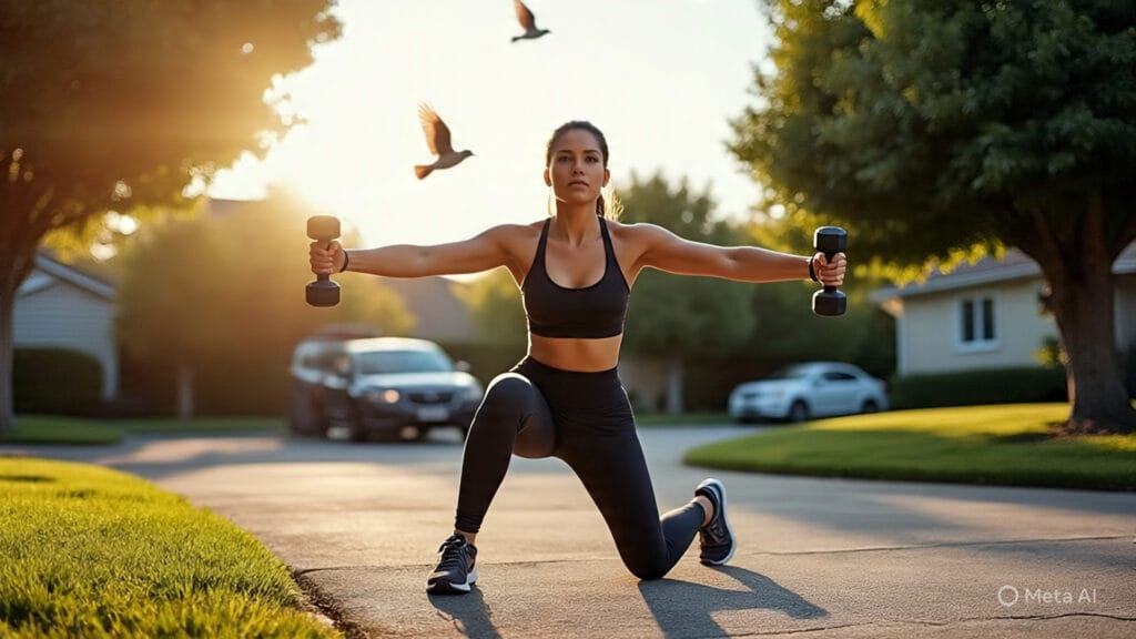 Woman Rigorously Exercising in Her Driveway